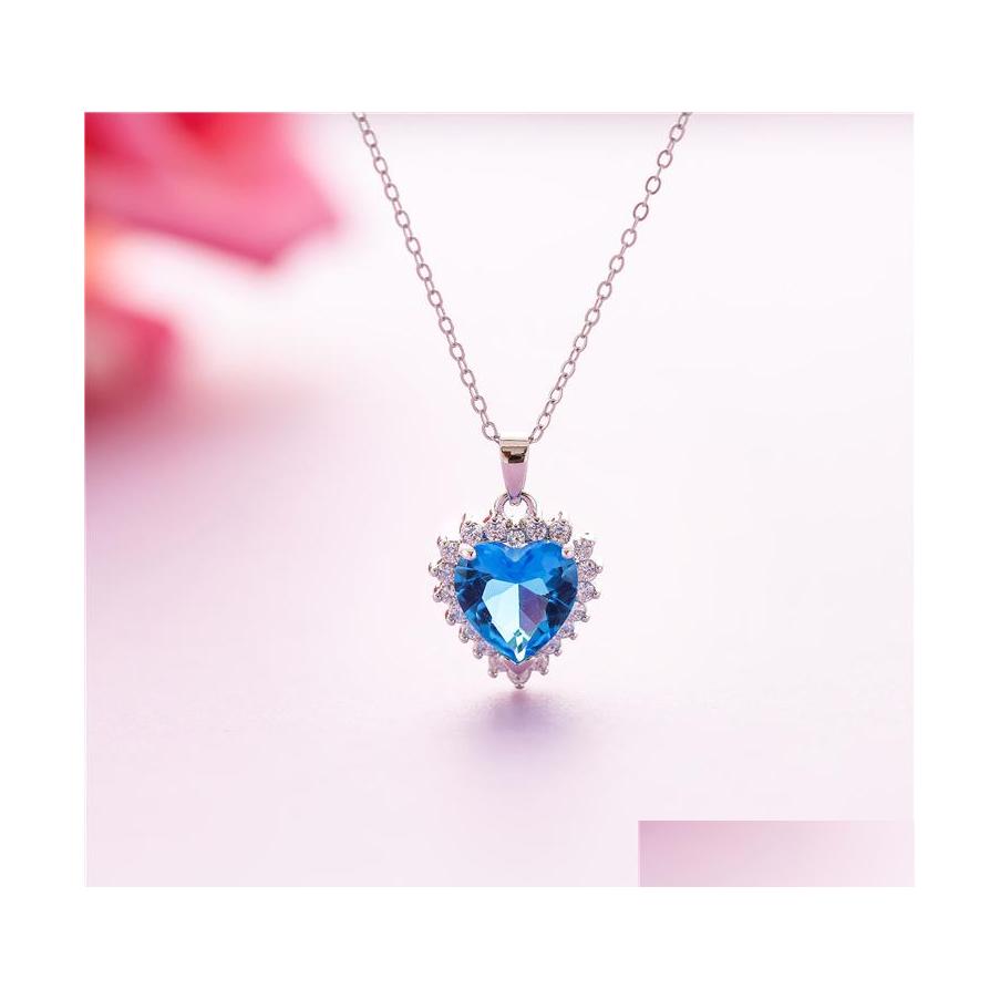 

Pendant Necklaces 925 Sterling Sier The Heart Of Ocean Necklace Austrian Crystal Sapphire 18 Inch Link Chain For Women S Fashion Dro Ot0Bo