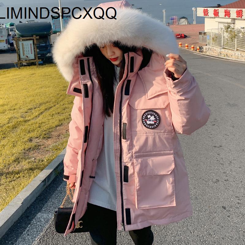 

Women's Trench Coats 2023 Winter Fashion Hooded Down Padded Jackets Women Thickening Outdoor Snow Couple Tooling Large Fur Collar, Black