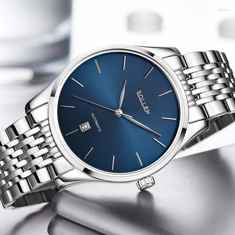 

Wristwatches Casual Simple Men's Watch Tourbillon Automatic Steel Belt Mechanical Watches Calendar Sports SL9008, Natural blue surface