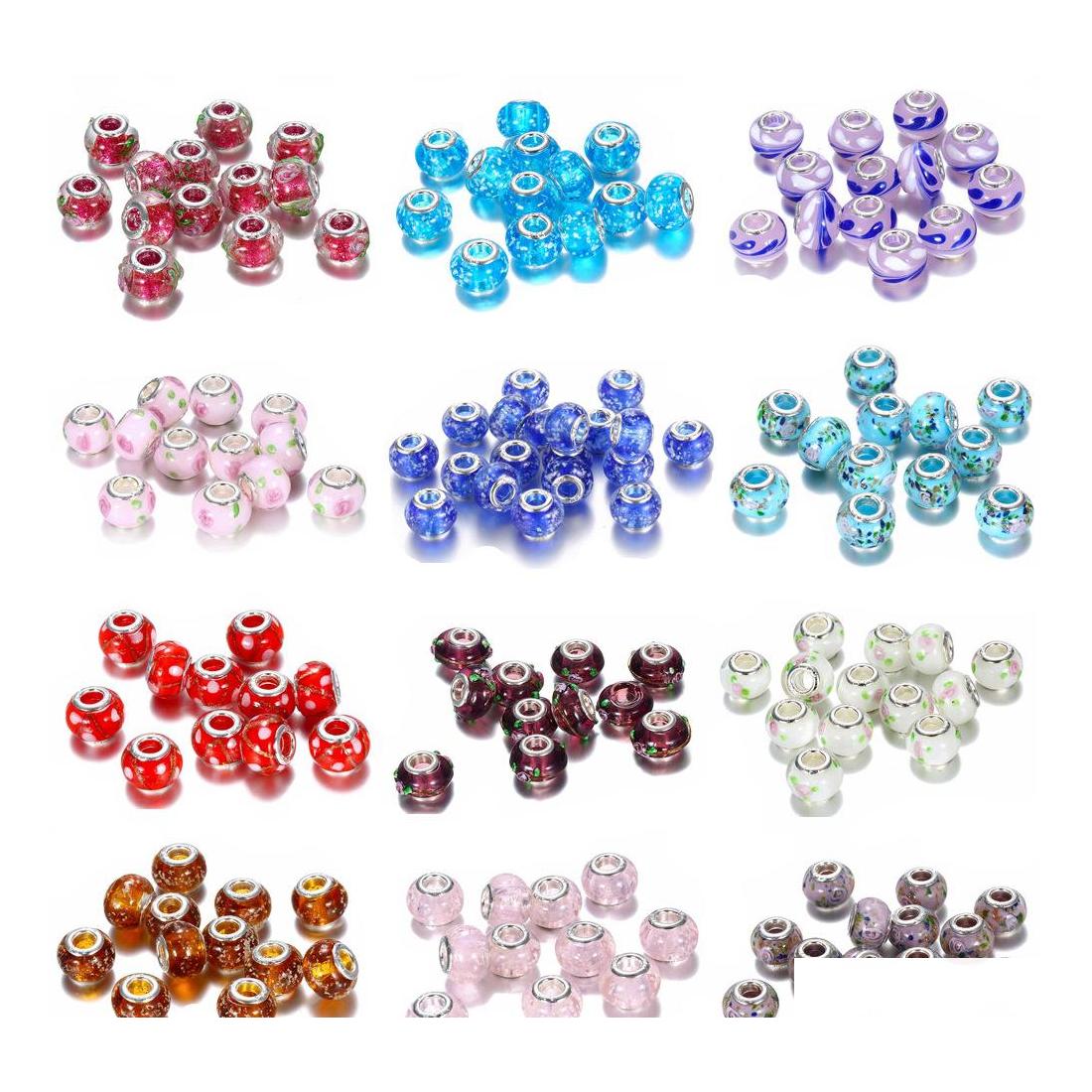 

Charms 19 Color Big Hole Glass Crystal Beads Charm Findings Loose Spacer Craft European Sier Beaded With 925 Stamp For Bracelet Jewe Otmla