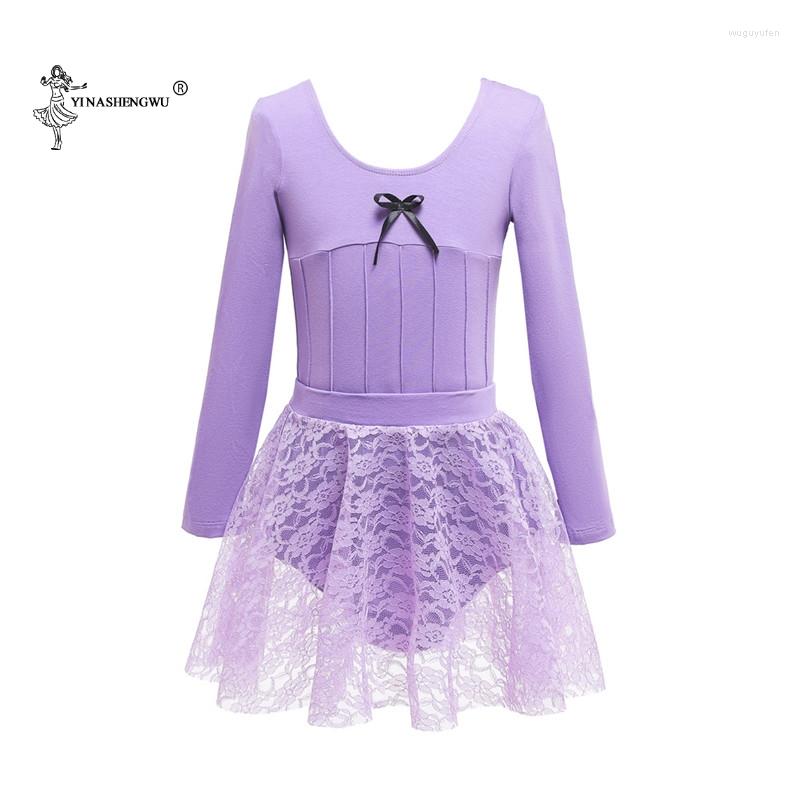 

Stage Wear Ballet Dress Gymnastics Leotards For Girls Kids Long SleevePure Cottom Dancewear Lace Skirts Dance, 1676 - black
