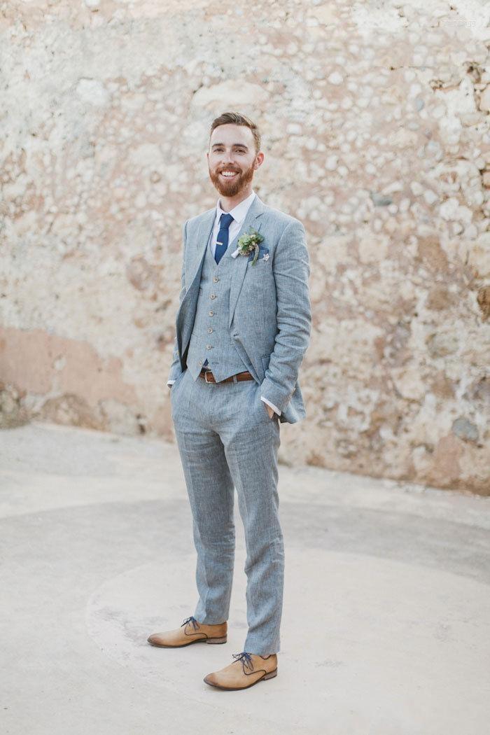 

Men's Suits Summer Blue Linen Beach Wedding For Men Casual Groom Man Party Prom Suit 3 Pieces Street Wear Costume Homme Terno, Custom made color