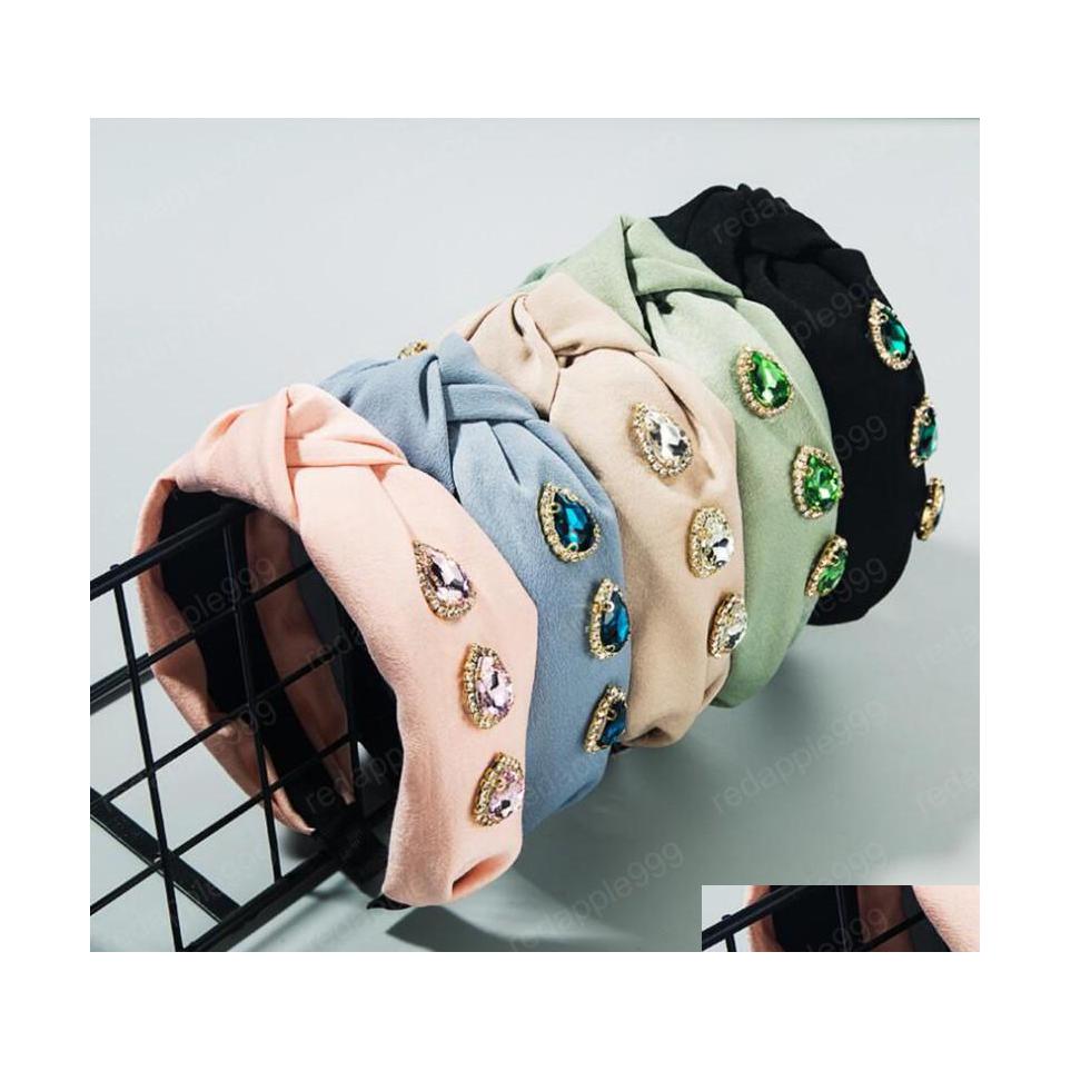 

Headbands Fashion Women Headband Soft Rhinestone Hairband Handmade Center Knot Headwear Classic Solid Hair Accessories Drop Delivery Dhe50