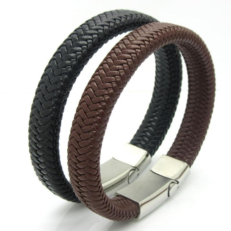 

Charm Bracelets Unique Designer 316L Stainless Steel & Bangles Mens Gift Black Leather Knitted Magnetic Clasp Bracelet Jewelry