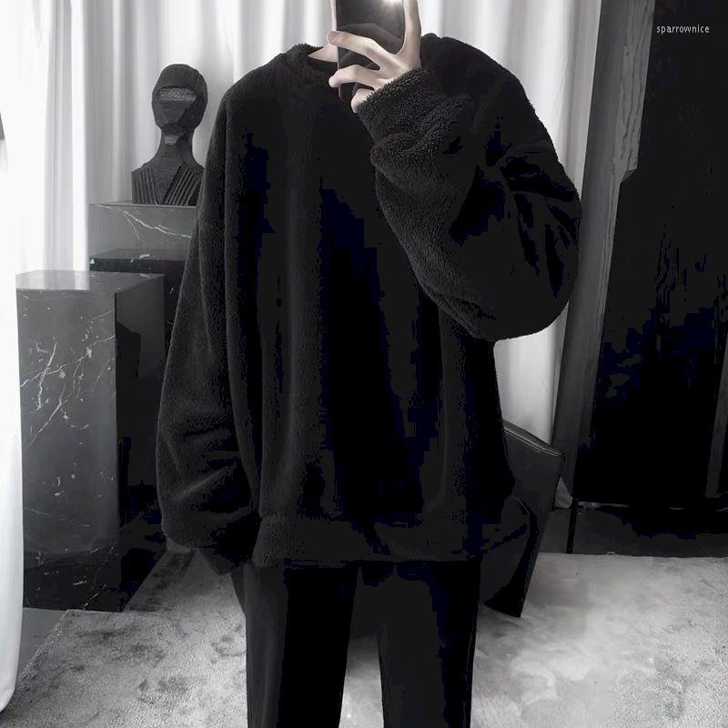 

Men' Hoodies Plush Couple Round Neck Pullover Sweater Male Student Korean Version Loose Autumn Winter Models Plus Velvet Thick Coat Jacket, White
