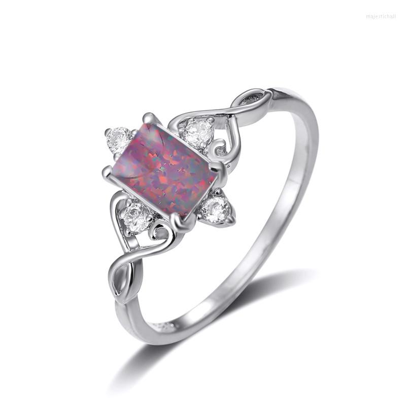 

Wedding Rings Simple Trendy Thin Engagemenrt Ring Multicolor Opal Square Stone Rose Gold Silver Color For Women Men Jewelry