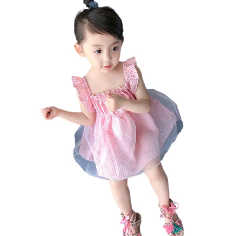 

Girl Dresses Girl's Summer Kids Baby Dress Pink Plaid Sleeveless Birthday Clothes Party Outfits, Picture shown