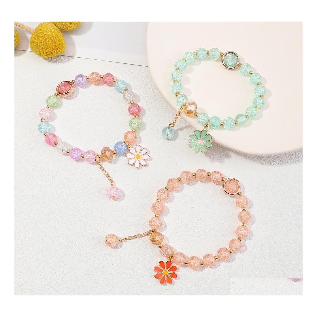

Beaded Fashion Jewelry Strands Colorf Crystal Resin Bracelet Flower Pendant Beads Elastic Bracelets Drop Delivery Dhhzm