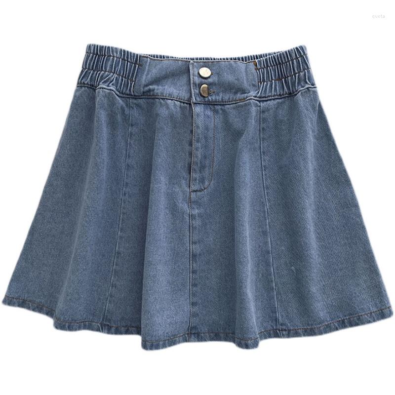 

Skirts Summer Style Korean Wild Fashion High Waist Elastic A-line Denim Skirt, Light blue