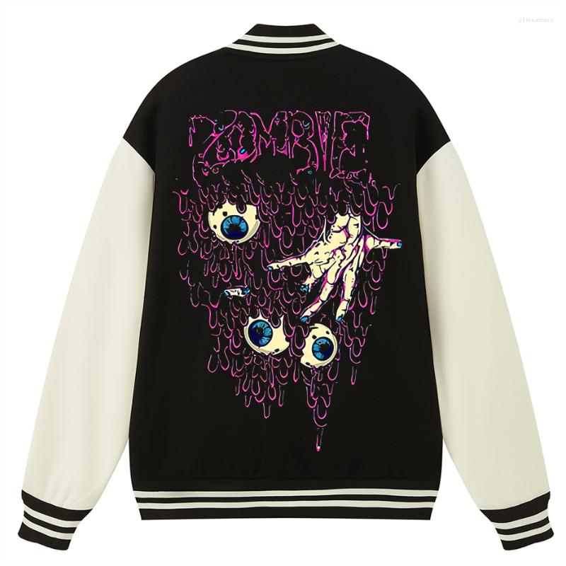 

Men's Jackets Baseball Jacket Coat Y2k Zombie Horror Vintage Goth Tees Clothes For Women Gothic Loose Oversized Cotton Men, Black