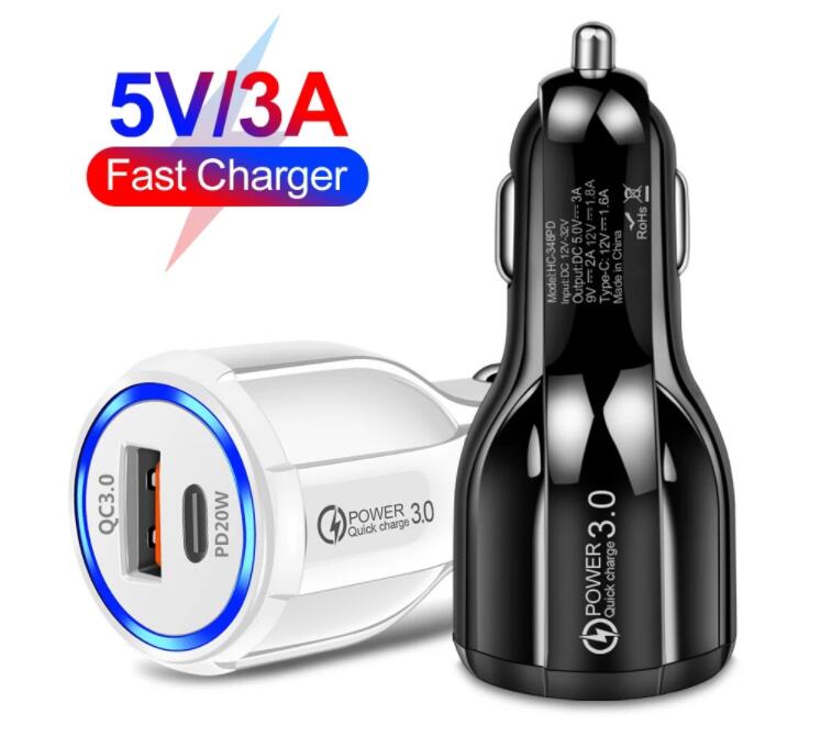 

Universal Dual Ports PD 20W 38W Car Charger QC3.0 4.0 Power Charger Type c Cable For Iphone 12 13 14 Samsung huawei htc