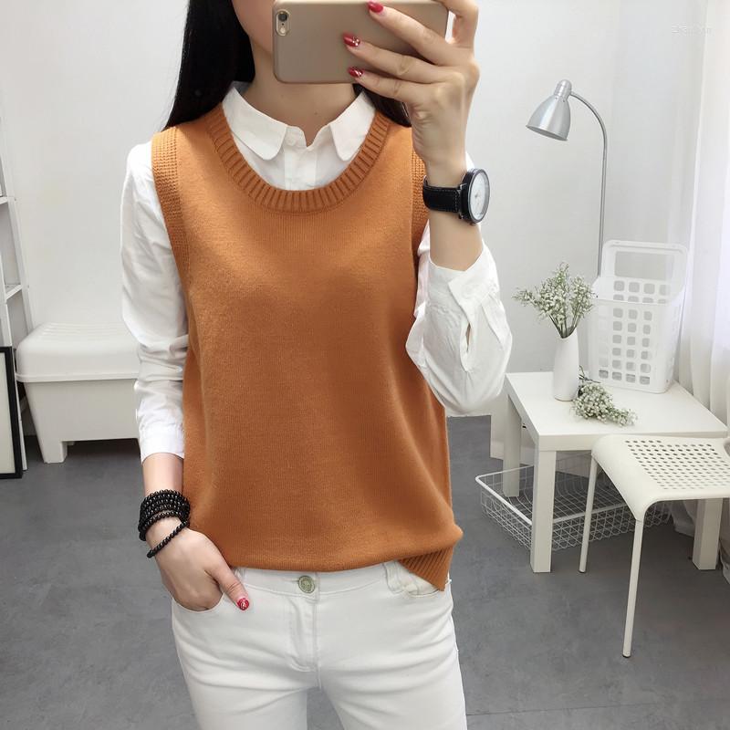 

Women' Vests Spring Autumn Wool Sweater Vest Women Sleeveless O-Neck Knitted Female Casual Tank Tops Pullover Oversize Split Side 2023, Beige
