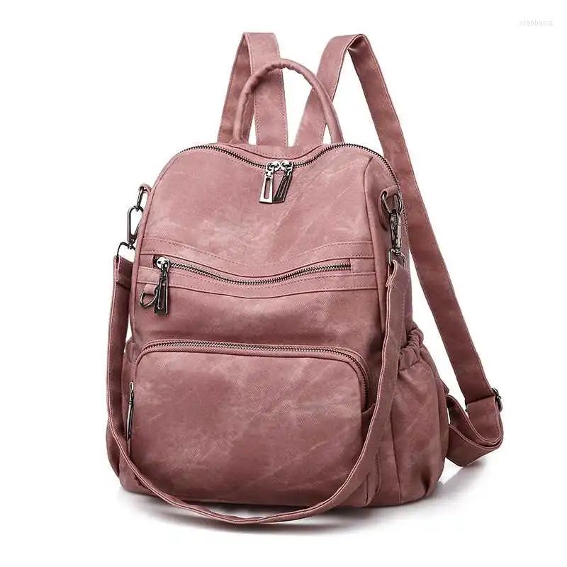 

School Bags 2023 Backpack Women Crossbody Retro PU Leather Girls Travel Bag Large Capacity Multifunction, Blue
