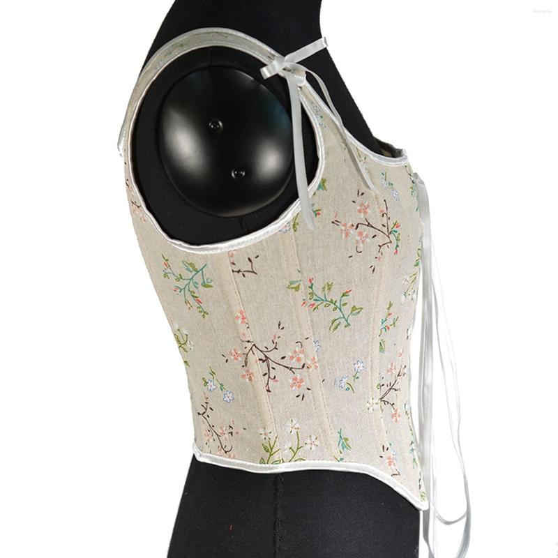 

Women's Shapers Corset Bodysuit For Women Sexy Bustier Top Zipper Eyelet Lace Up Floral Print Push Sweatbands Waist, White