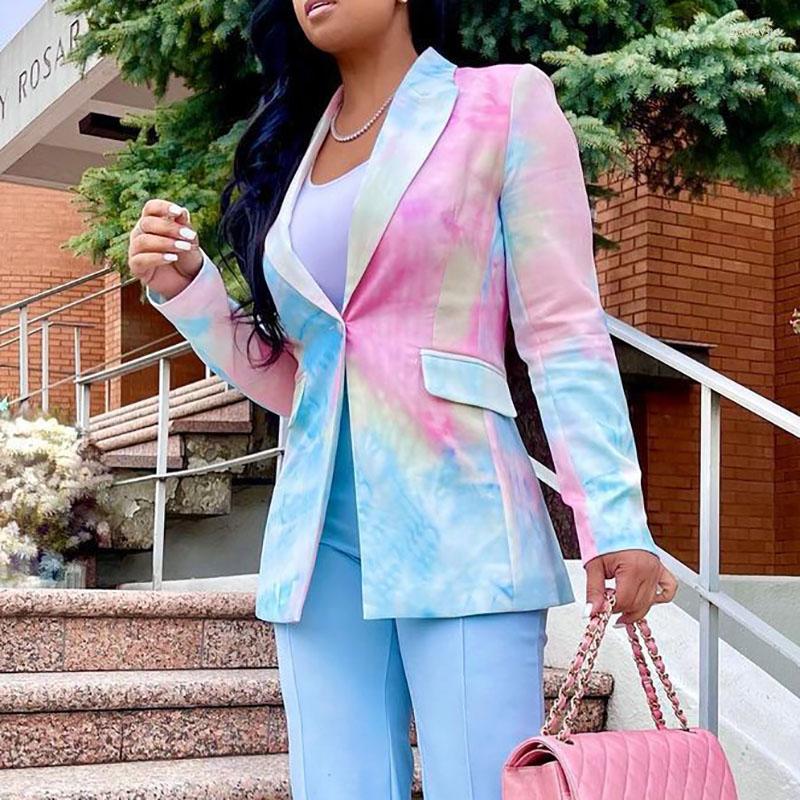 

Women' Jackets Women Formal Blazers 2023 Multicolor Tie-dyed Printed Pattern V Neck Long Sleeve Suit Jacket Coats / M/ L
