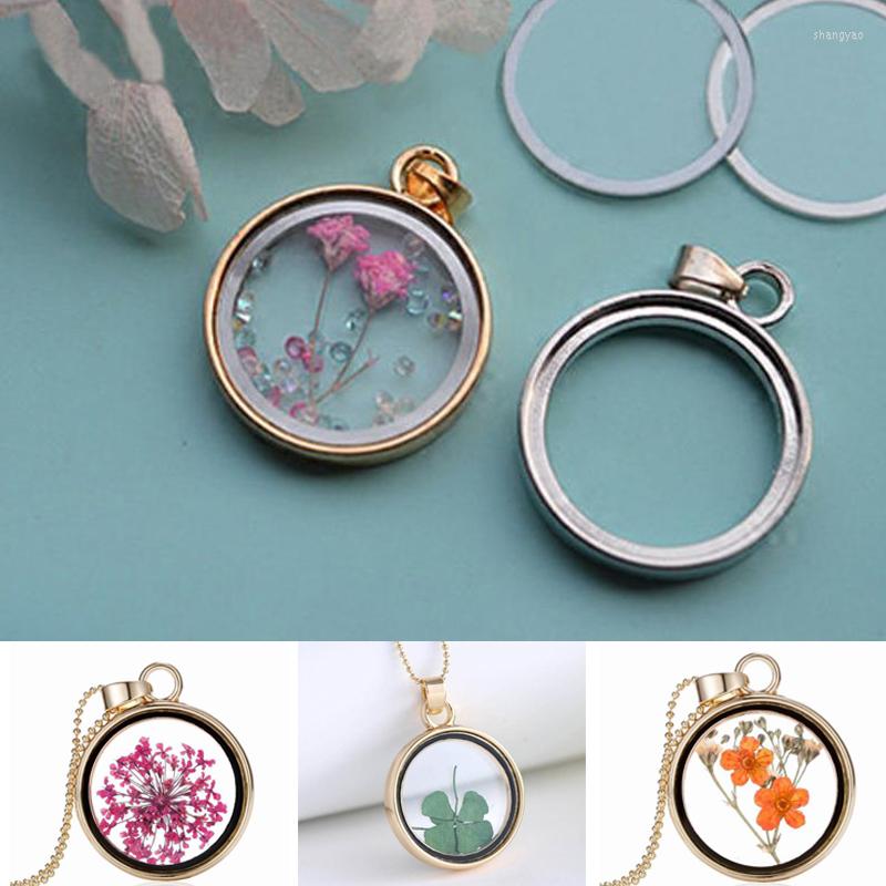 

Pendant Necklaces 2PCS 28MM Round Glass Locket Pendant(2 Color Aviailable) Shadow Box Blanks Gold Tone Dome