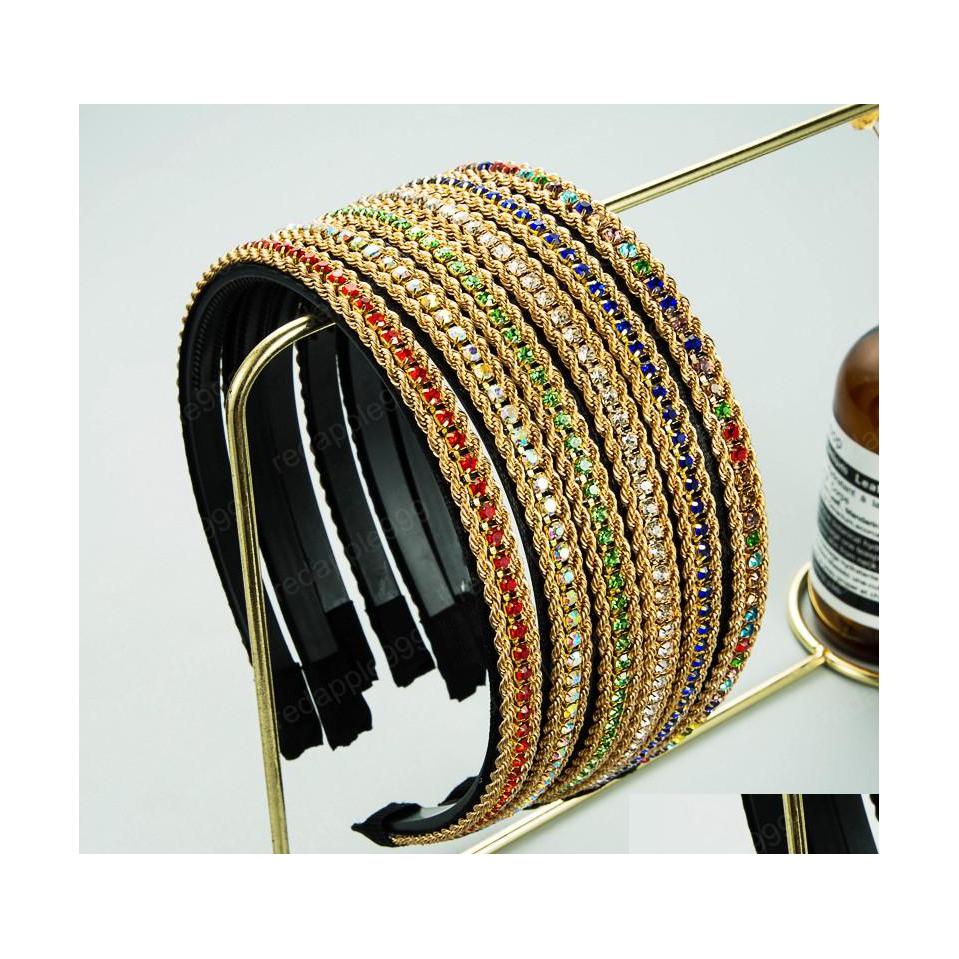 

Headbands Elegant Twist Gold Chain Headband Luxury Mti Color Rhinestone Beaded Hairband Girl Party Hair Accessory Bezel Drop Deliver Dhqru
