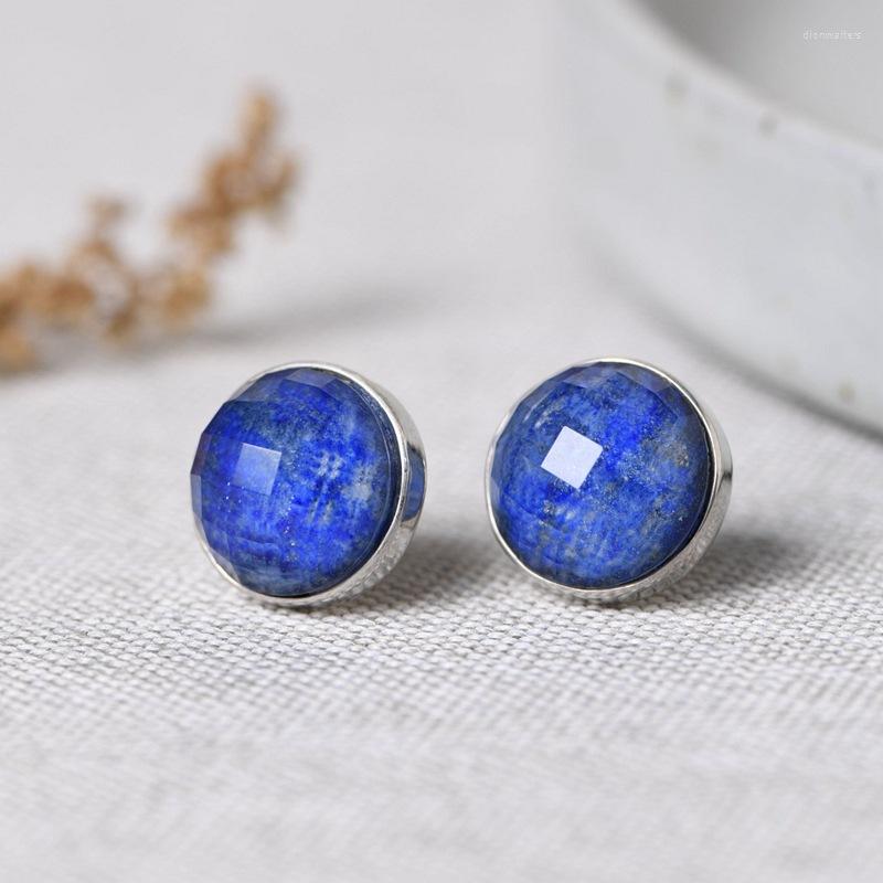 

Stud Earrings FNJ Natural Lapis Lazuli Round 925 Silver Original Pure S925 Sterling Earring Women Jewelry