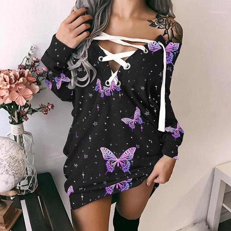 

Casual Dresses Fashion Women' Long Sleeve V-Neck Lace-Up Dress Sexy Floral Printed Loose Sweatshirt Party Club Mini Vestidos#g3