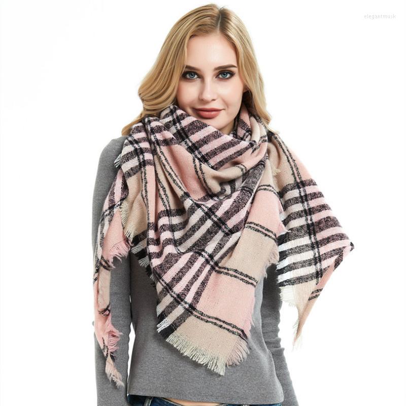 

Scarves Autumn And Winter Polyester Bristles Plaid Triangle Scarf Women's Pink Shawl Thin Square