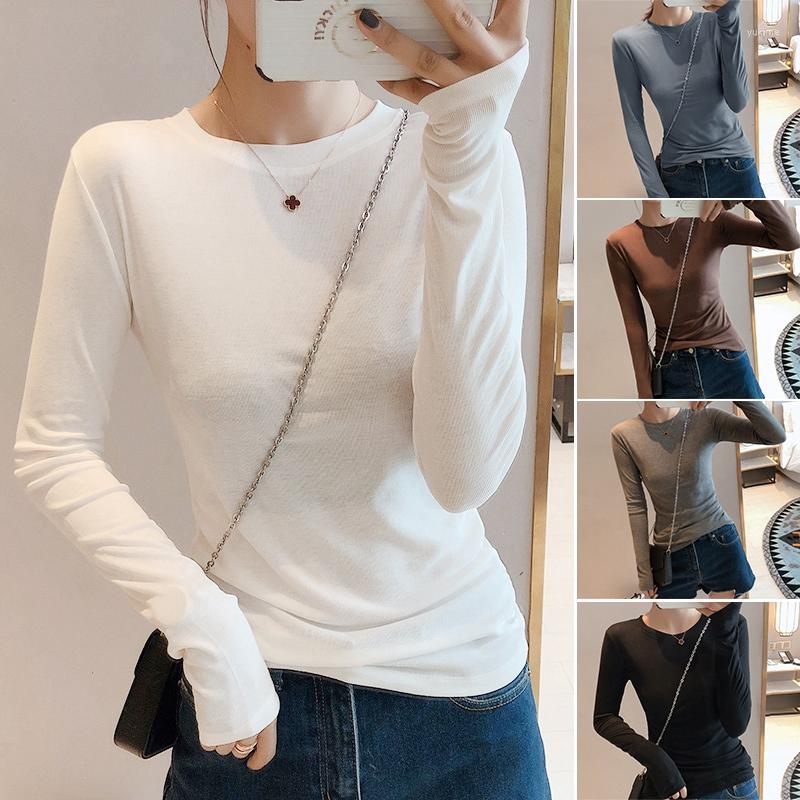 

Women's T Shirts Sexy Slim Shirt Women Long Sleeve Round Neck Tshirt Casual Korean Solid Basic Tee Tops, Deep blue