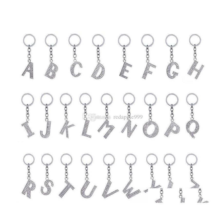 

Keychains Lanyards Crystal Rhinestone Keyring Key Holder Purse Bag For Car Fashion Cute Gift 26 English Letters Chain Creative Zin Dhc46
