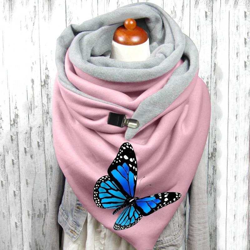 

Scarves Women Butterfly Print Cotton Winter Warm Button Up Scarf