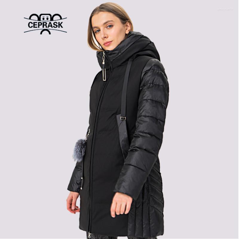 

Women' Trench Coats CEPRASK 2023 Winter Down Jacket Women With Fur Thicken Warm Clothing Outerwear Quality Coat Large Size Parkas, Black