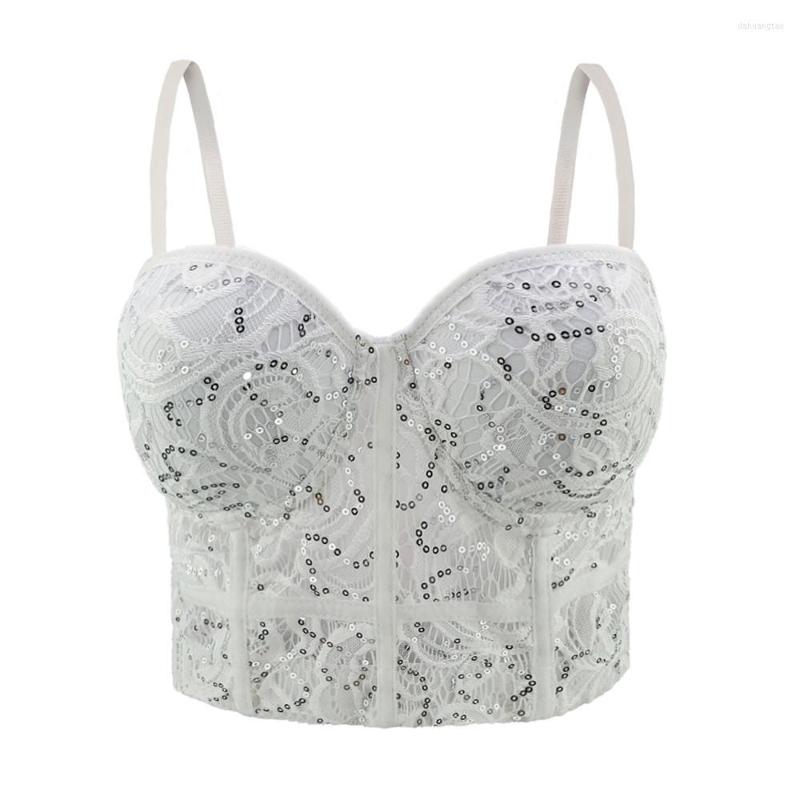 

Women' Tanks She'sModa Lace Sequins Bustier Push Up Night Club Bralette Women' Bra Cropped Top Vest Corset Plus Size, Black