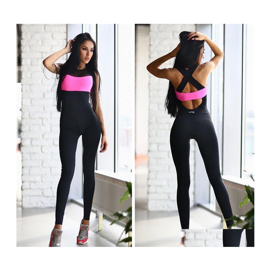 

Yoga Outfits Fitness Sport Suit Women Tracksuit Set Backless Gym Running Sportswear Leggings Tight Jumpsuits Workout Sports Clothing Dhhdx, As picture show