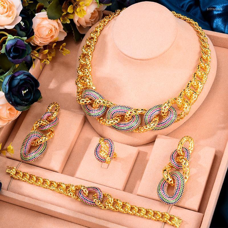 

Necklace Earrings Set & Siscathy African Bride Wedding Jewelry For Women Hollow Crude Gold Color Chain Collars Party AccessoriesEarrings Bri, Picture shown