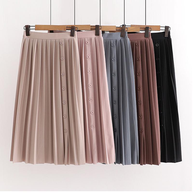 

Skirts PEONFLY Korean School Knit Midi Skirt Women Fashion 2023 Spring Autumn Casual Knee Length High Waist Pleated Female, Black