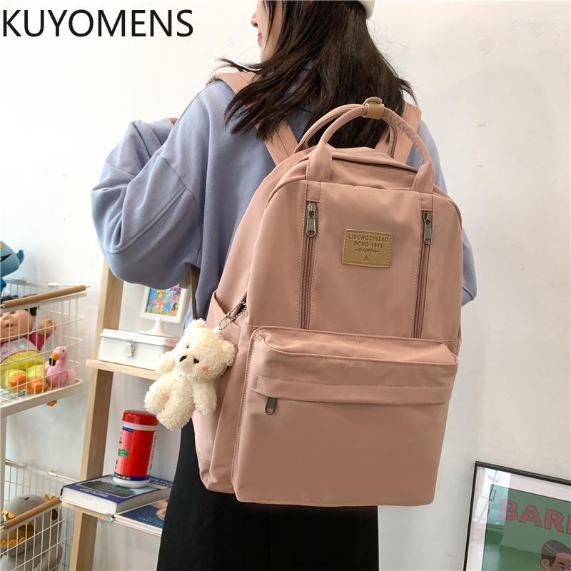 

School Bags JULYCCINO Multifunction Double Zipper Women Backpack Teenager Girls Laptop Student Shoulder Bag Korean Style Schoolbag, Black