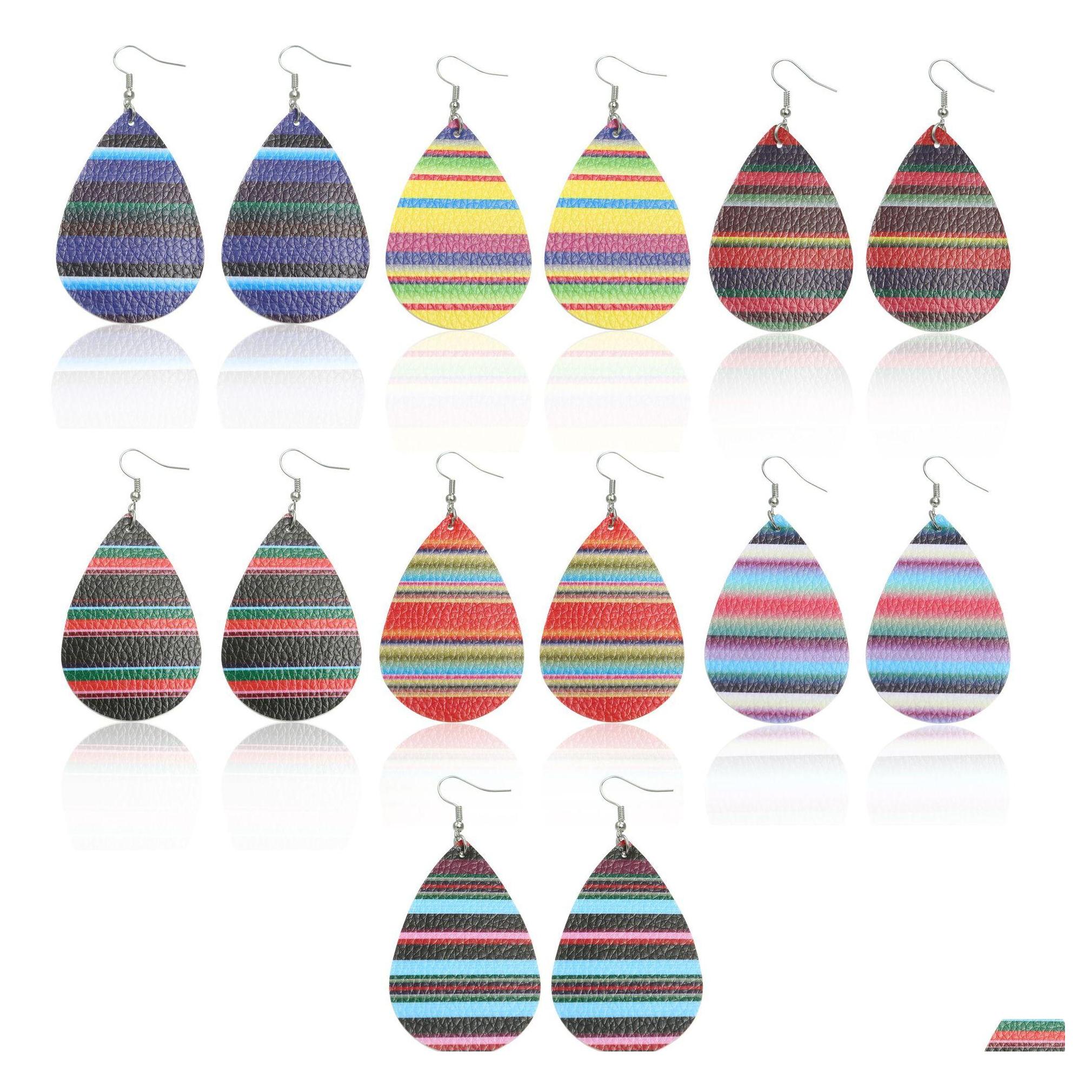 

Dangle Chandelier Fashion Jewelry Pu Leather Earrings Rainbow Striped Drop Delivery Dhtnp