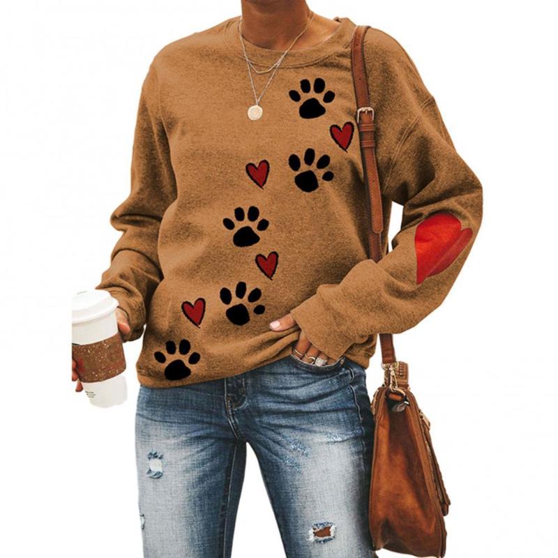 

Women's Hoodies & Sweatshirts Fashion Autumn Women Dog Love Print Sweatshirt Long Sleeve Blouse Pullover Tops For Female, Grey