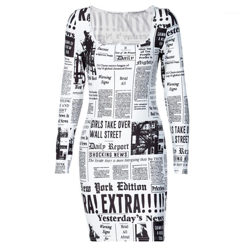 

Casual Dresses Women Spaper Printed Dress Street Style Full Length Regular Sleeve Strapless High Waist Sheath Mini