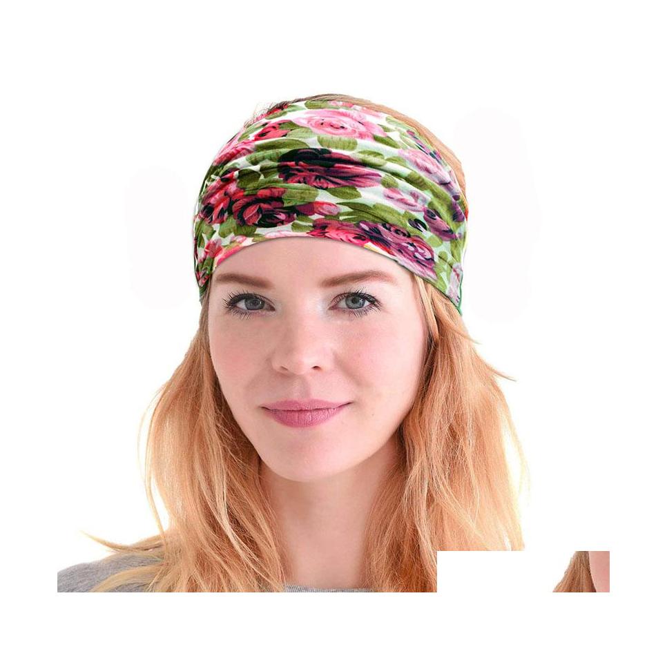 

Headbands Printed Cotton Women Headband Stretch Turban Hair Accessories Headwear Yoga Run Bandage Hairs Bands Wide Headwrap Drop Del Ot3Wp