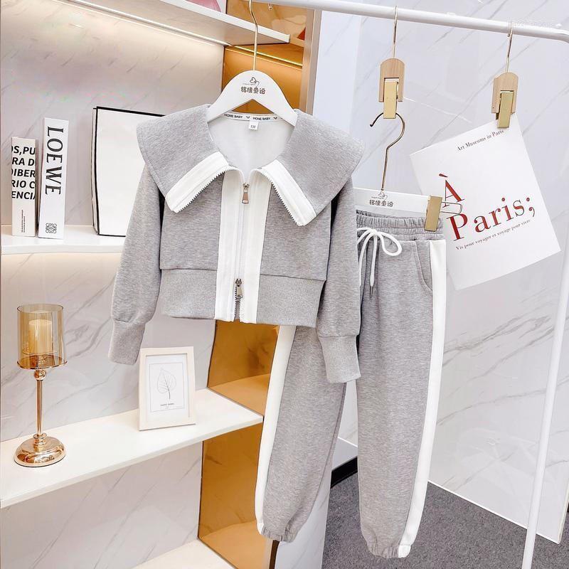 

Clothing Sets Girls Fashion Clothes Set 2023 Spring Fall Teenage Kids Casual Sport Suit Coat Pants Two-Piece Children Tracksuit4-14Y, Dark grey