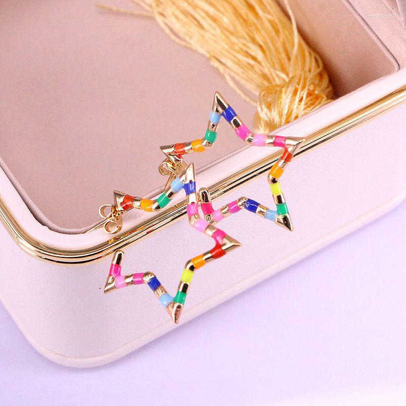 

Stud Earrings 6Pairs 31MM Fashion Enamel Star Rainbow For Women Party Jewelry