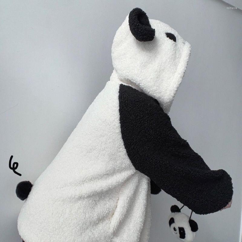 

Women's Jackets Women Winter Faux Fleece Hoodies Jacket Harajuku Kawaii Cartoon Panda Ears Long Sleeve Sweatshirt Oversized Button Down