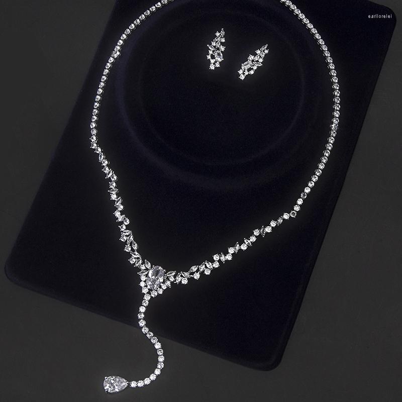 

Necklace Earrings Set YYSUNNY Women Trendy Jewelry Crystal Teardrop Long Silver Color Wedding Bridal Bridesmaid Party Prom, Picture shown