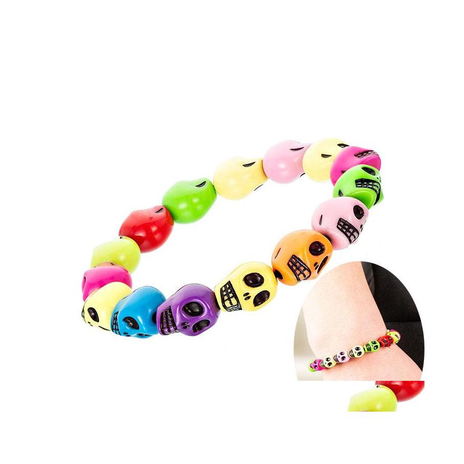 

Beaded Strands Vintage Handmade Skl Beads Chains Bracelets For Women Men Colorf Resin Skeleton Elasticity Beaded Bangle Fashion Diy Otup8