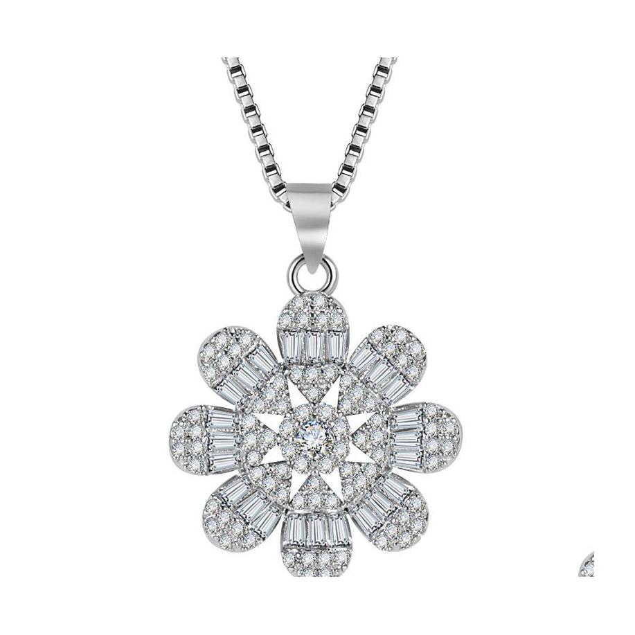 

Pendant Necklaces Fl Diamond Eightpetal Flower Ladder Square Necklace Microset Zircon Cherry Blossom Love Chain Vipjewel Drop Delive Dhqla
