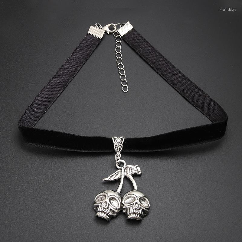 

Choker Dark Punk Skull Face Pendant Necklace Goth Cherry Shape Clavicle Chain Velvet Necklaces For Women Men DIY Gothic Jewelry Gifts