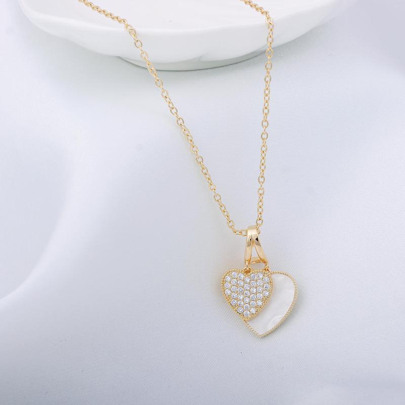 

Pendant Necklaces Korea Zircon Gold Silver Color Heart Double For Women Cute Classic Love Neck Chains 2023 Fashion Jewelry Gifts