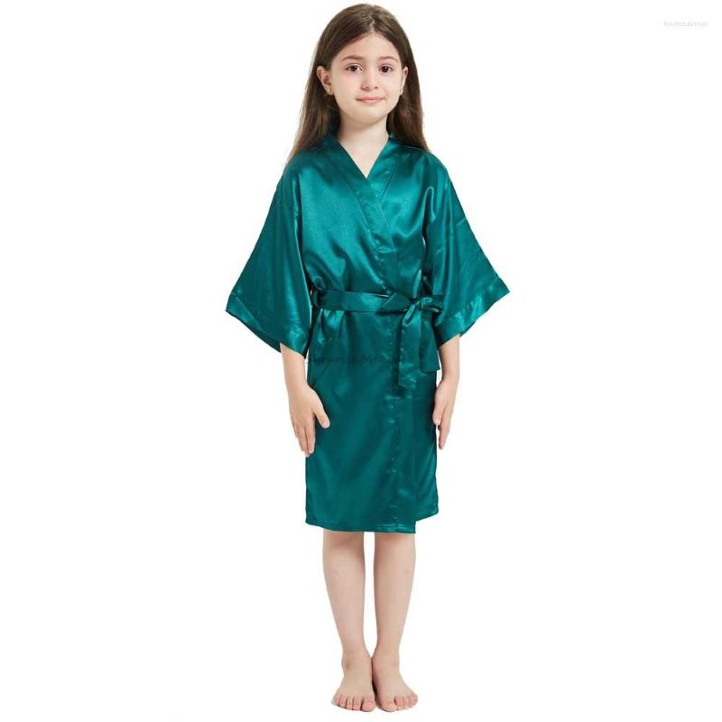 

Rompers Kids Robe Satin Children Summer Kimono Bath Robes Bridesmaid Birthday Girl Dress Silk Bathrobe Green Nightgown, Cm08