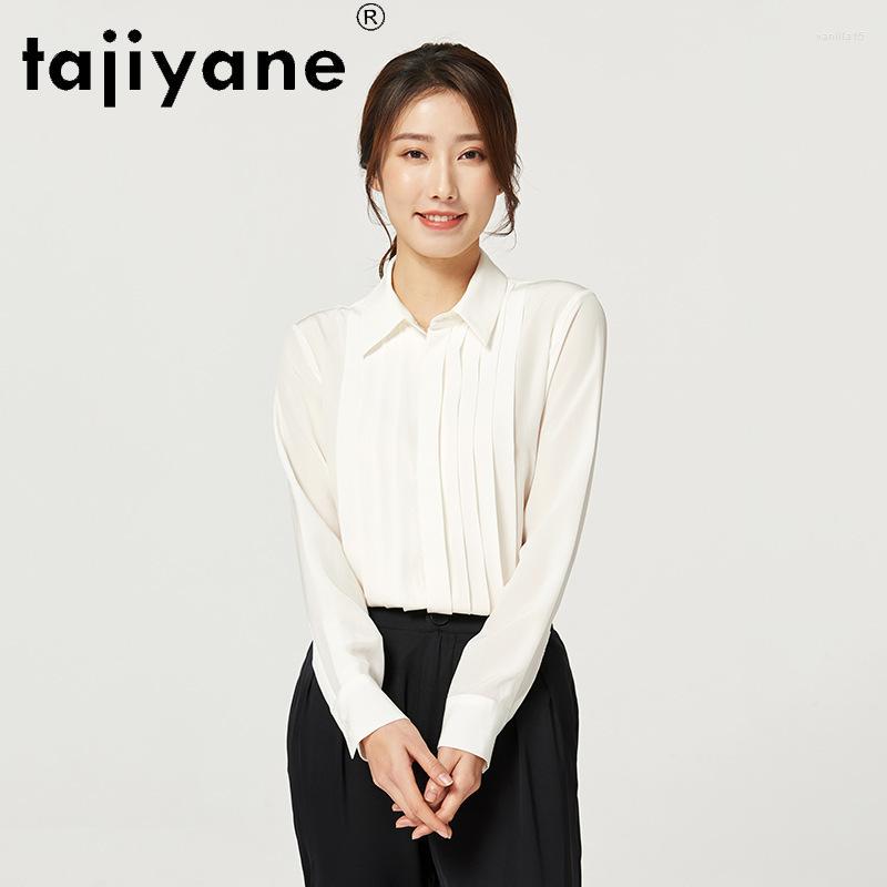 

Women's Blouses Tajiyane Top Elegant Silk Shirts For Women Long-sleeved High-end Chic Professional Blause Clothing FCY033, Black