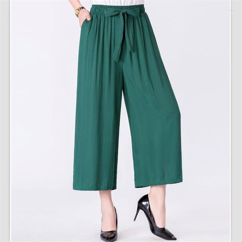 

Women's Pants Women Summer Wide Leg Solid Thin High Elastic Waist Trousers Loose Elegant Knitted Ankle-Length -, Rose