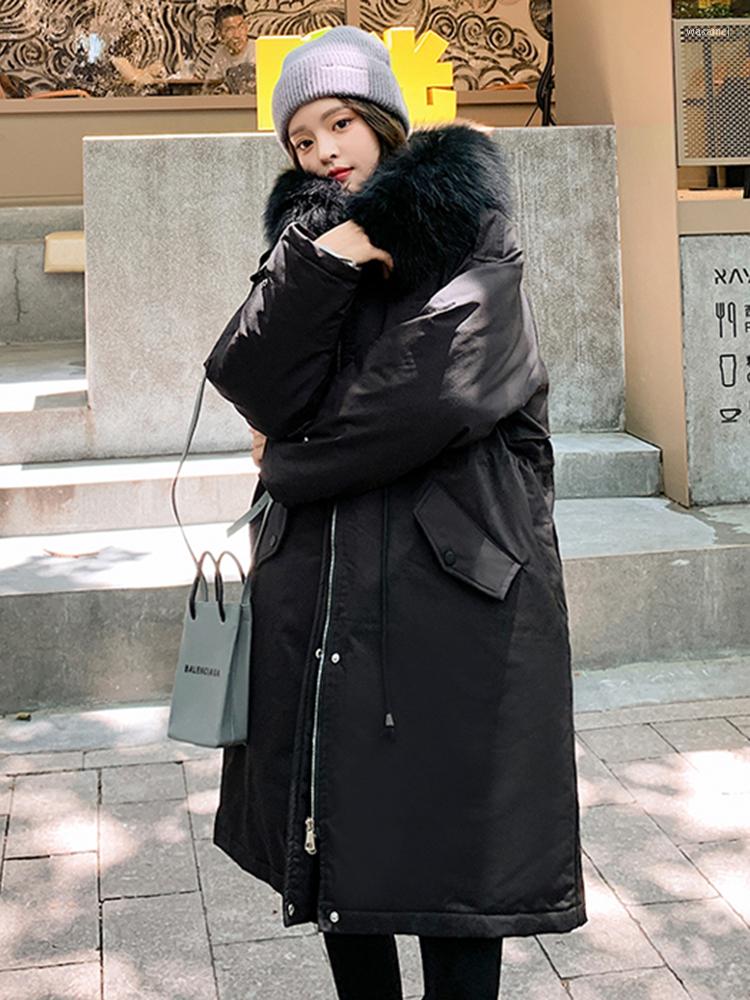 

Women's Trench Coats KBAT 2023 Women's Winter Jacket Fur Collar Hooded Long Coat Warm Cotton Padded Jackets Parkas Woman Snow Outwear, Khaki