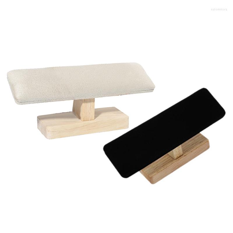 

Jewelry Pouches 2x Solid Wood Display Props Bracelet Stand Watch Storage Rack Box Beige Deerskin & Black PU